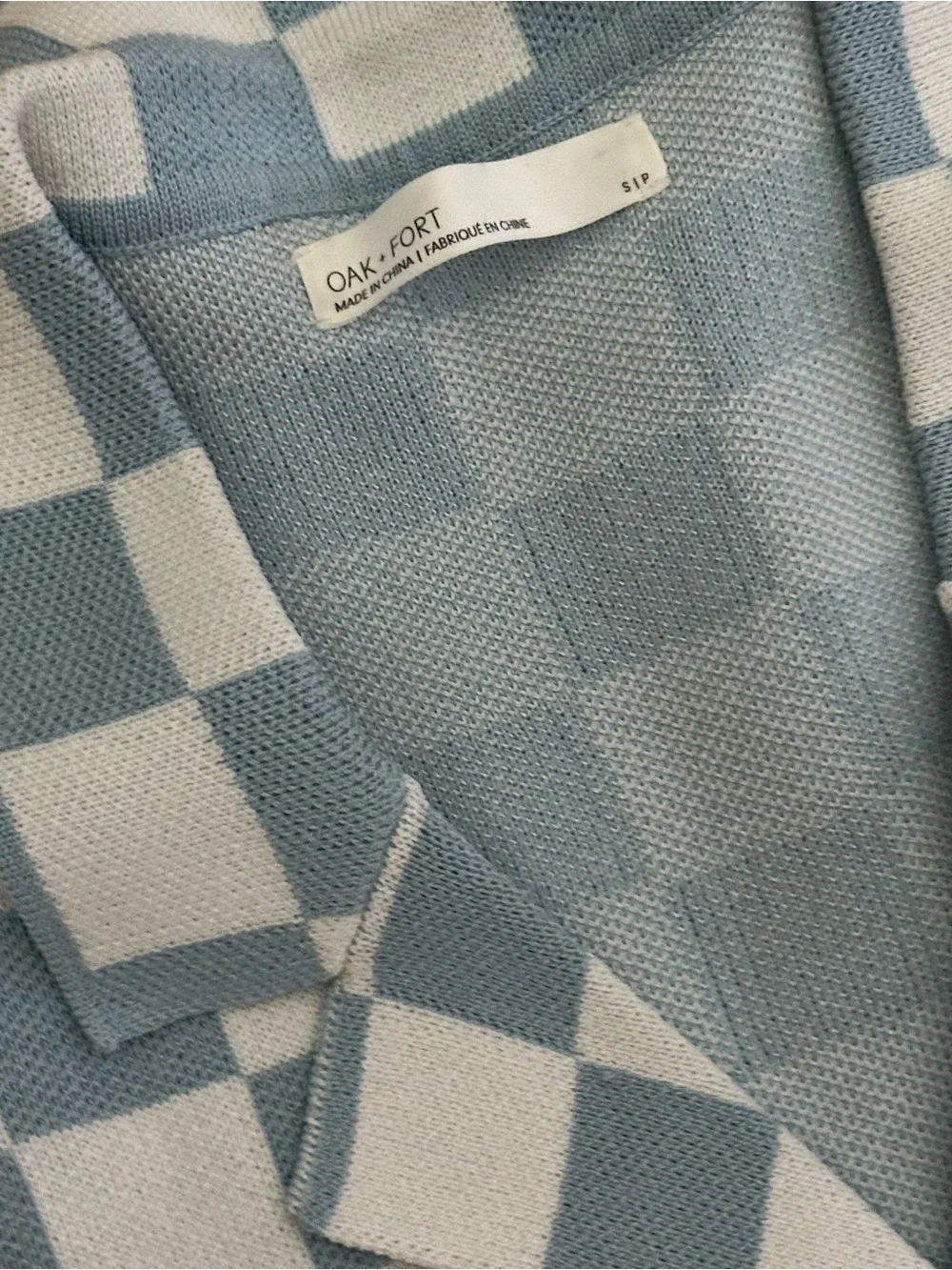 OAK + FORT Blue and White Checker Knit Lounge Set